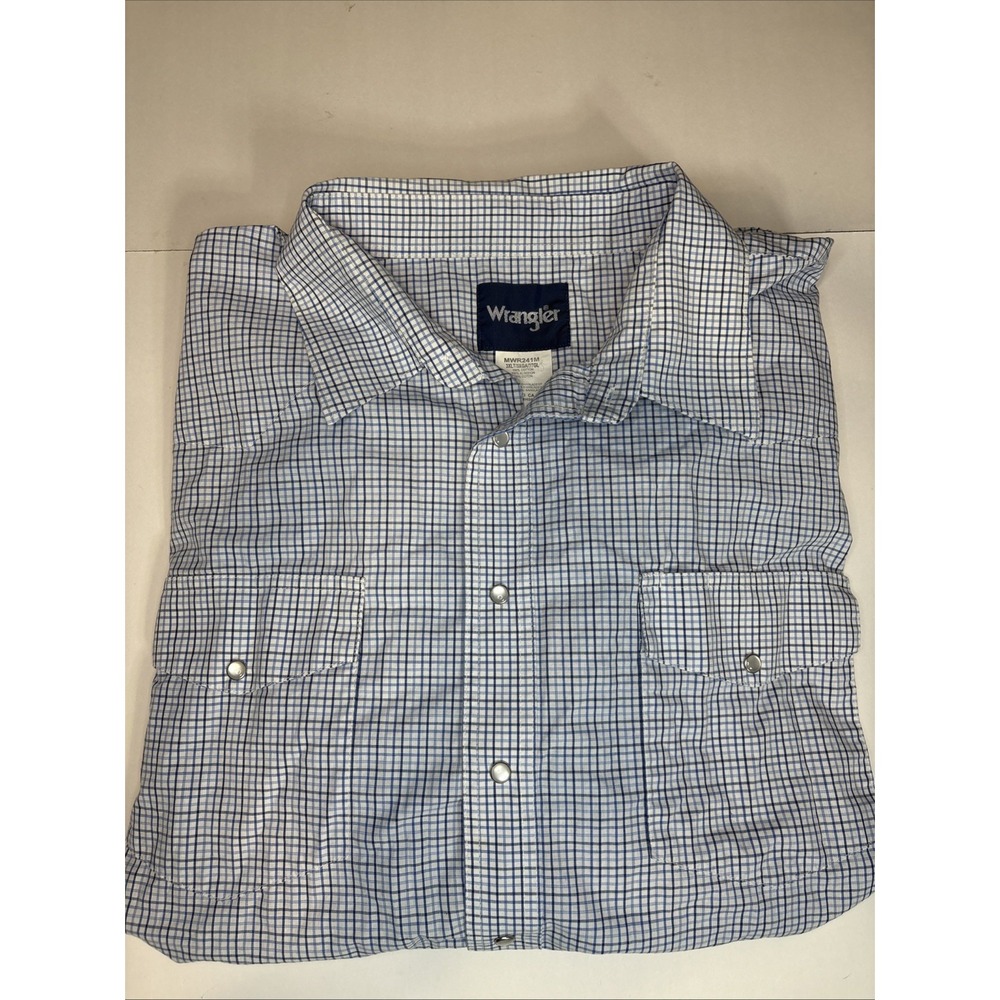Wrangler Mens Western Shirt 3XL Blue Plaid Pearl Snap Cowboy Rodeo Ranch Barn